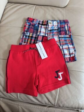 Janie and Jack Red Knit Shorts with Plaid Cotton Shorts